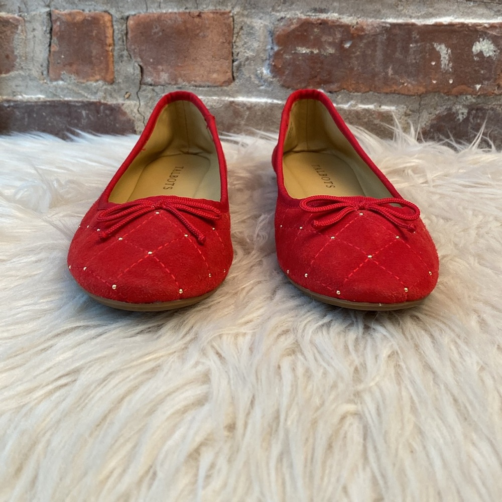 Talbots Penelope Quilted Ballet Flats - Studded Kid Suede - Red, Size 6.5M - Picture 4 of 17